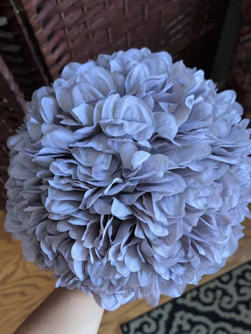 NWT Decorative Purple Gray Floral Pom Pom Hanging Accent